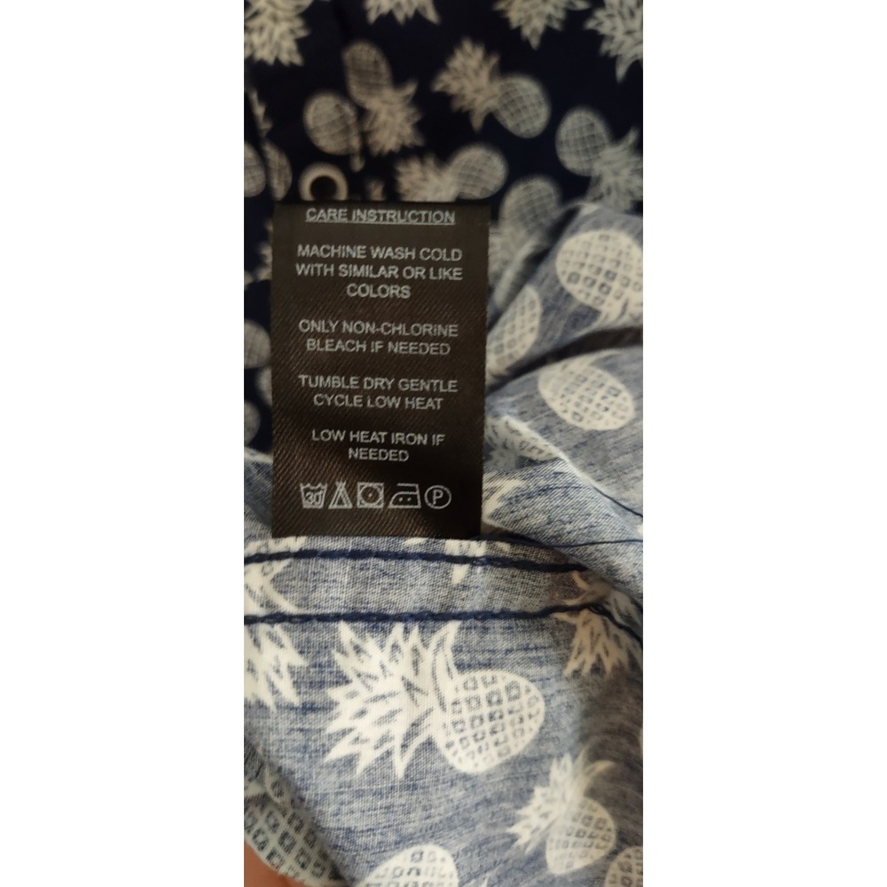 Denim And Flower Ricky Singh Navy Blue & White Pineapple Slim Fit Shirt Size XL - Picture 8 of 9
